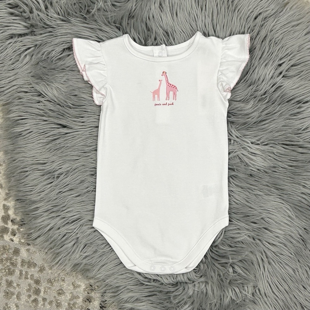 Janie and Jack Baby Girls 6-12 Months White Bodysuit with Pink Giraffe Logo $24‎